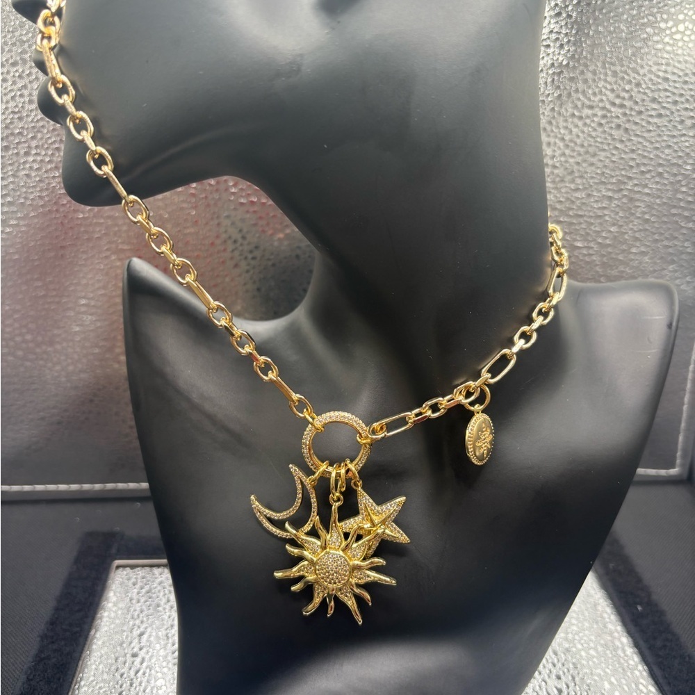 Gold Sun and Moon Pendant Stars Sun & Small Charm Star One Of A Kind .